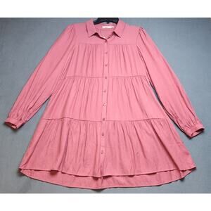Francescas Womens Size Large Boho Mauve Tiered‎ Dress Long Sleeve Button-up